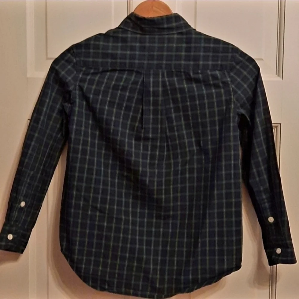 Chaps Blue Green Plaid Dress Shirt Collared Long Sleeve Button Down Boy's Size 8
